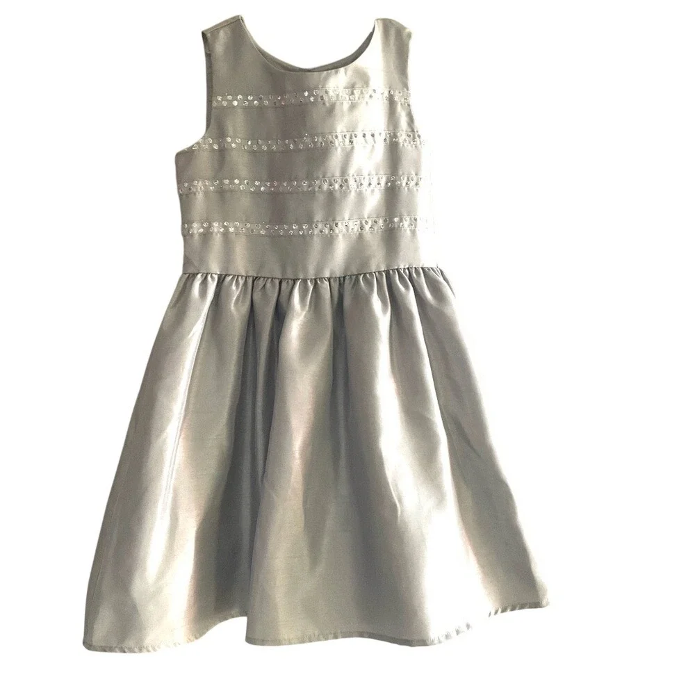 Gymboree Girls Silver Metallic Sequin Party Dress Size 8 Sleeveless Holiday Glam